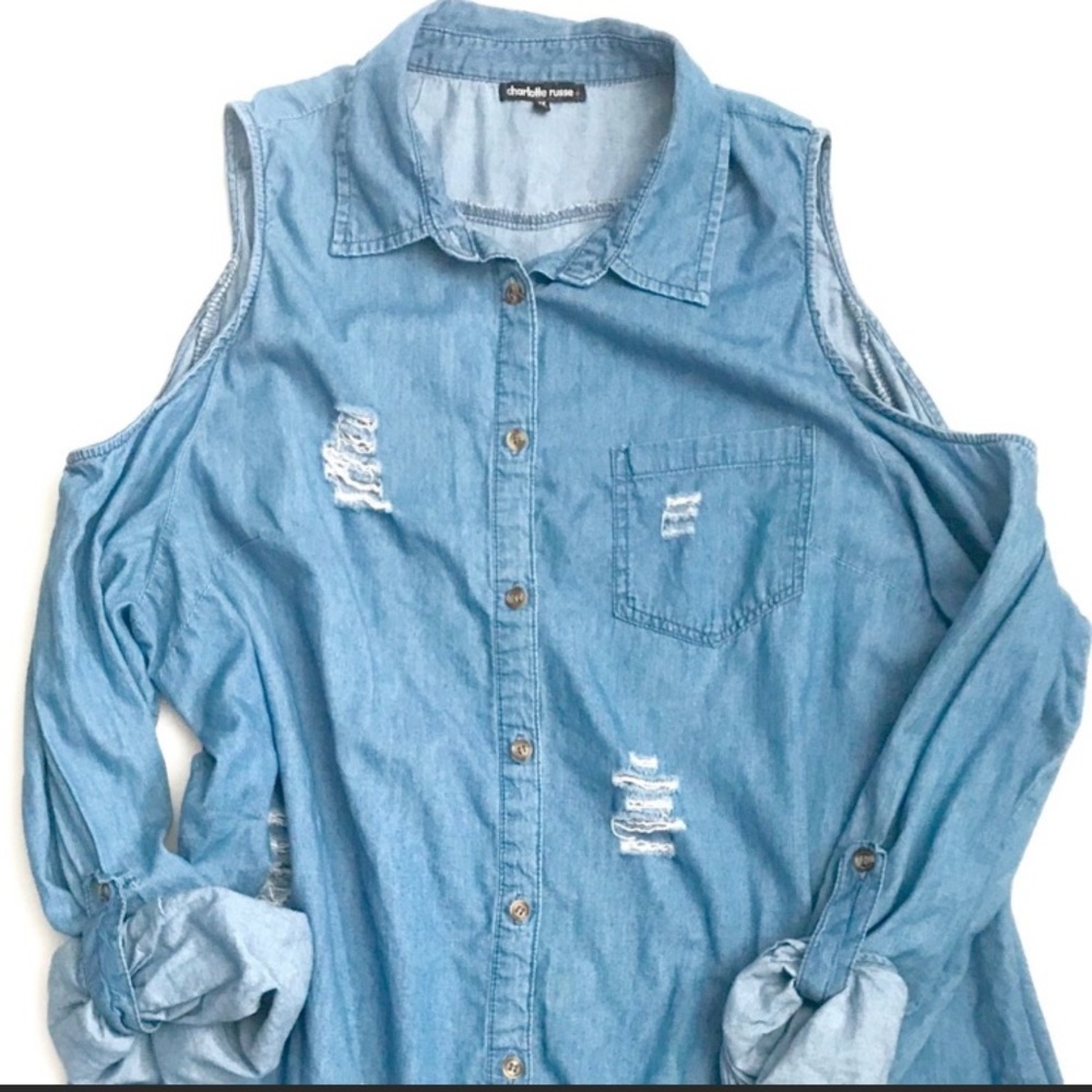 CHARLOTTE RUSSE • Denim • COLD SHOULDER BLOUSE